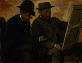 Paul Lafond und Alphonse Cherfils, die ein Gemälde untersuchen - Edgar Degas — Ansicht des Kunstwerks