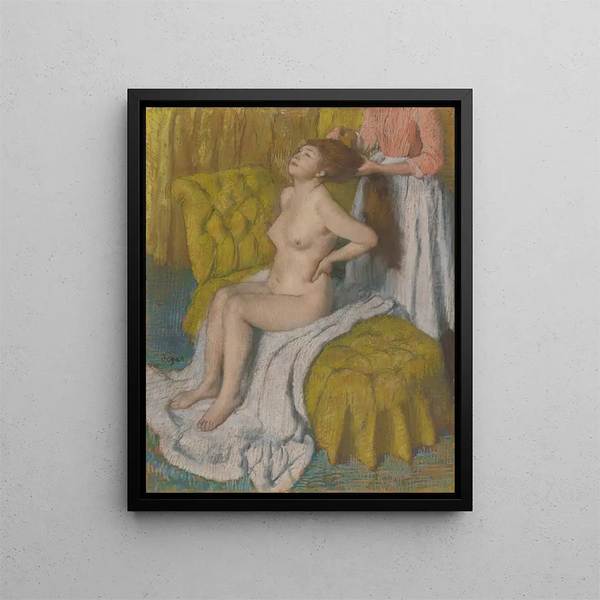 Frau beim Haarekämmen - Edgar Degas — gerahmtes Bild an der Wand