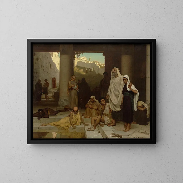 L'aveugle à la piscine de Siloé - Edmund Blair Leighton — gerahmtes Bild an der Wand