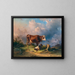 Eine Kuh mit Kalb in einer Alpenweide mit dem Dachstein-Massiv im Hintergrund - Edmund Mahlknecht — gerahmtes Bild an der Wand