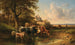 Kühe in der Nähe eines Wasserbeckens mit einem Schloss im Hintergrund - Edmund Mahlknecht — Ansicht des Kunstwerks