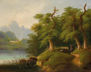 Bergsee mit menschlichen Figuren - Eduard Böhm — Ansicht des Kunstwerks