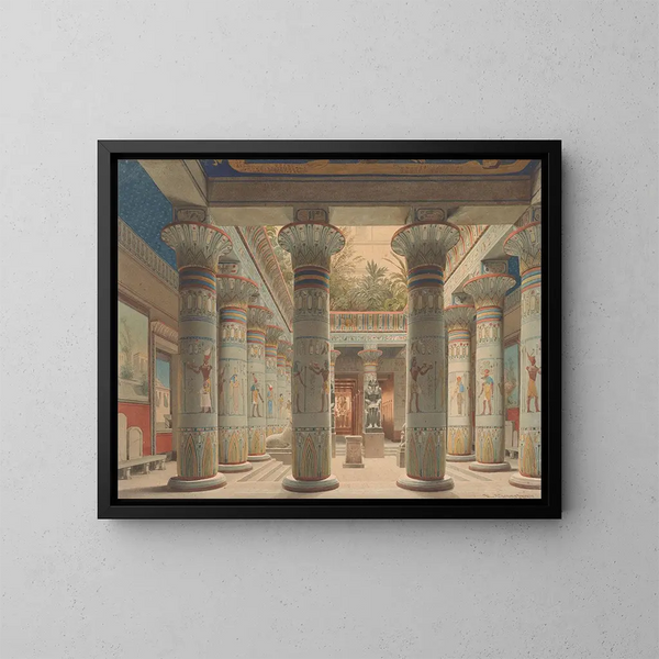 Die Hof des ägyptischen Tempels im Neuen Museum in Berlin - Eduard Gaertner — gerahmtes Bild an der Wand