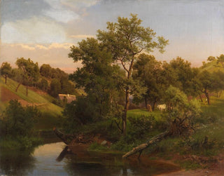 Fluss mit Bauernhaus und Viehhirte - Eduard Leonhardi — Ansicht des Kunstwerks