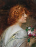 Rückansicht einer jungen Frau im Profil mit einem Rosenstrauß in den Händen - Eduard Veith — Ansicht des Kunstwerks