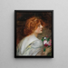 Rückansicht einer jungen Frau im Profil mit einem Rosenstrauß in den Händen - Eduard Veith — gerahmtes Bild an der Wand
