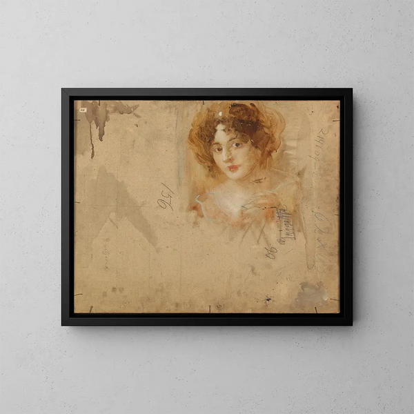 Dame im Hut in einem gelben Kleid - Eduard Veith — gerahmtes Bild an der Wand