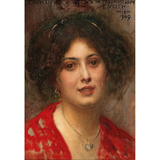 Eduard Veith - Portrait of a Young Woman in a Red Dress.webp