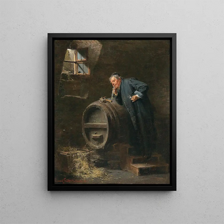 Eduard von Grtzner - A monk in a wine cellar with a wine siphon.webp