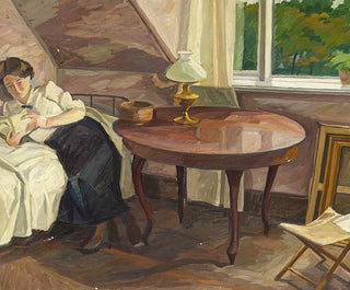 Innentafel mit Frau beim Lesen - Edvard Weie — Ansicht des Kunstwerks