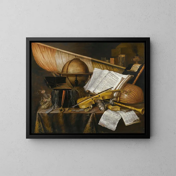 Naturmorte Vanitas mit Büchern und Broschüren - Edwaert Collier — gerahmtes Bild an der Wand