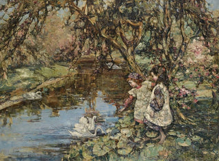 Nourrir les cygnes - Edward Atkinson Hornel — Ansicht des Kunstwerks