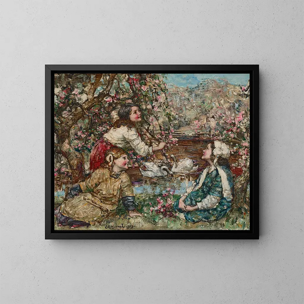 Blumenfrühling - Edward Atkinson Hornel — gerahmtes Bild an der Wand