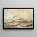 Kinder spielen am Strand mit einem rauchenden Haus in der Ferne - Edward Duncan — gerahmtes Bild an der Wand