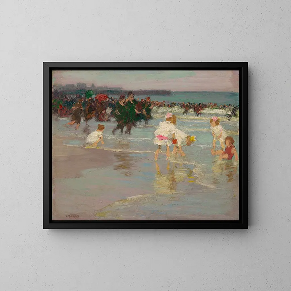 Szenerie am Strand oder Sonntag am Strand - Edward Henry Potthast — gerahmtes Bild an der Wand