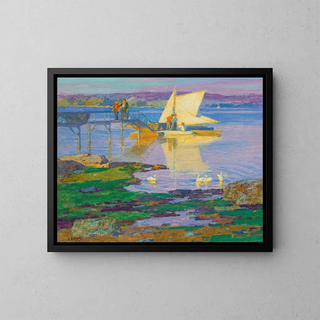 Bateau am Kai - Edward Henry Potthast — gerahmtes Bild an der Wand