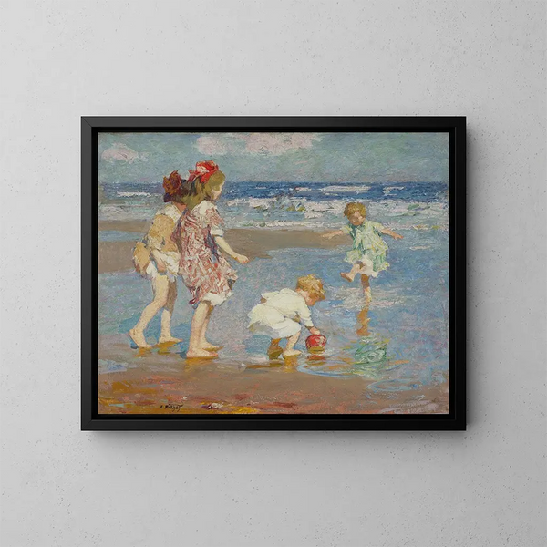 Kinder spielend in den Wellen - Edward Henry Potthast — gerahmtes Bild an der Wand