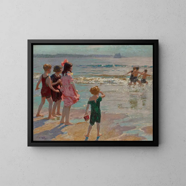 Kinder am Meer - Edward Henry Potthast — gerahmtes Bild an der Wand