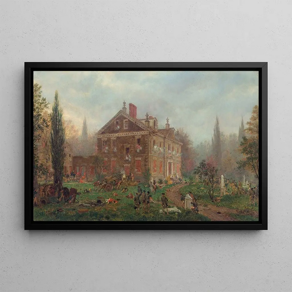L'Attaque de la maison Chew pendant la bataille de Germantown 1777 - Edward Lamson Henry — gerahmtes Bild an der Wand