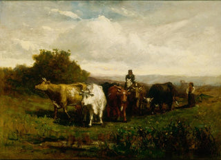 Mann ohne Titel auf dem Pferd, Frau zu Fuß treibend Vieh - Edward Mitchell Bannister — Ansicht des Kunstwerks