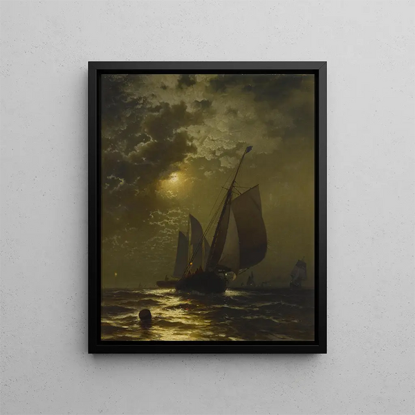 Bateaux de pêche au clair de lune - Edward Moran — gerahmtes Bild an der Wand