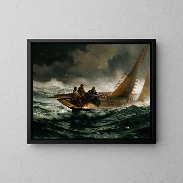 Gegen einen Sturm - Edward Moran — gerahmtes Bild an der Wand