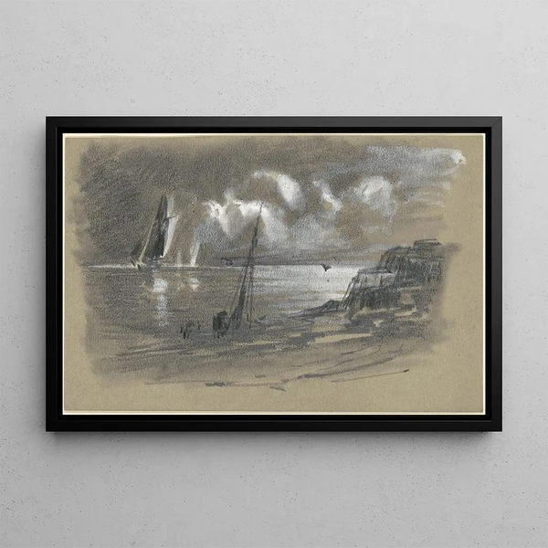 Rivage im Mondschein - Edward Moran — gerahmtes Bild an der Wand