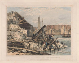 Abriss der großen Säule oder der Kapelle der alten Londoner Brücke - Edward William Cooke — Ansicht des Kunstwerks