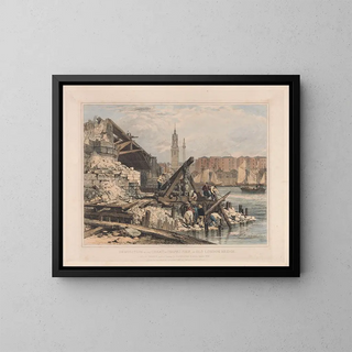 Abriss der großen Säule oder der Kapelle der alten Londoner Brücke - Edward William Cooke — gerahmtes Bild an der Wand