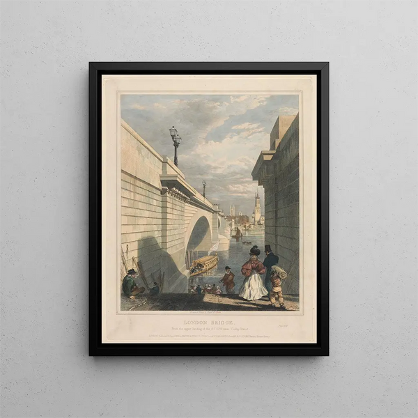 Der London Bridge vom oberen Treppenabsatz in der Nähe von Tooley Street - Edward William Cooke — gerahmtes Bild an der Wand