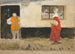 Studie einer Straßenszene mit Mann an der Tür und Frau in rotem Kleid - Edwin Austin Abbey — Ansicht des Kunstwerks
