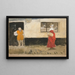 Studie einer Straßenszene mit Mann an der Tür und Frau in rotem Kleid - Edwin Austin Abbey — gerahmtes Bild an der Wand