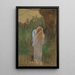 Frau in einer Landschaft, die ihre langen blonden Haare malt - Edwin Austin Abbey — gerahmtes Bild an der Wand
