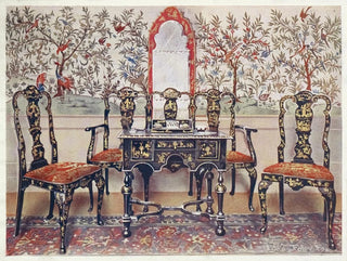 Stühle und Tisch in schwarzer Lackierung mit rotem Lackspiegel - Edwin Foley — Ansicht des Kunstwerks