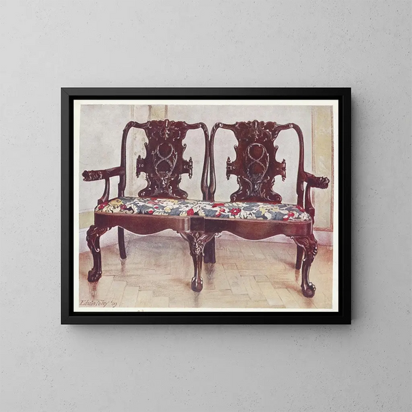 Sofa Darby und Joan in Nussbaum geschnitzt - Edwin Foley — gerahmtes Bild an der Wand