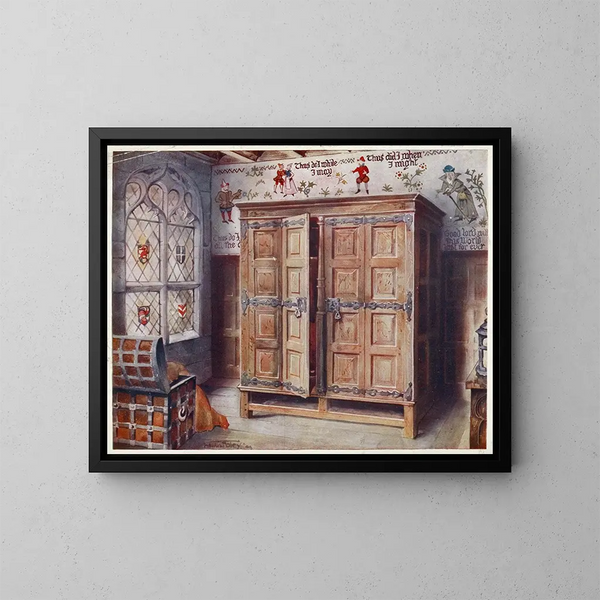 Wandbild Wandfreske im Fremdenzimmer in Norwich, Eichenpresse, West Stowe, um 1550 - Edwin Foley — gerahmtes Bild an der Wand