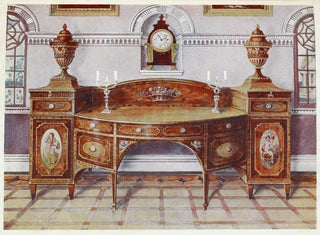 Buffet aus Satinholz, bemalt und eingelegt, Konsolenuhr aus Mahagoni - Edwin Foley — Ansicht des Kunstwerks
