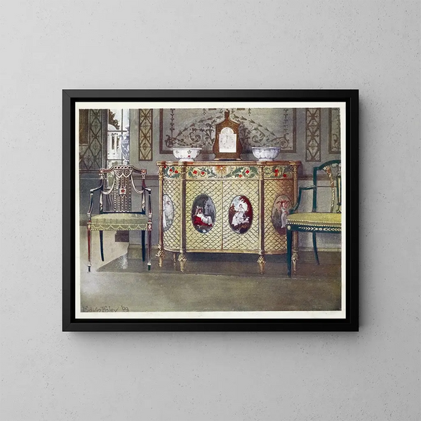 Kommode und Stühle gemalt - Edwin Foley — gerahmtes Bild an der Wand