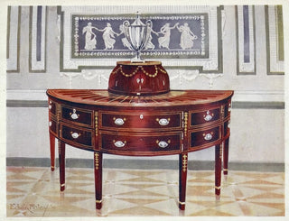 Halbkreisförmiges Buffet-Gemälde aus Mahagoni und mit einem Messerblock, marqueterie- und satinholzbeplankt, aus Mahagoni und Ebenholz - Edwin Foley — Ansicht des Kunstwerks