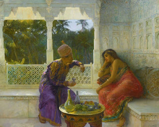 Figuren in einem Interieur mit Palmen-Garten im Hintergrund - Edwin Lord Weeks — Ansicht des Kunstwerks