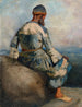 Persisches sitzendes Bauern-Gemälde auf einem Felsen - Edwin Lord Weeks — Ansicht des Kunstwerks