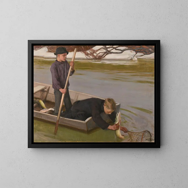 Jungen beim Angeln - Eero Järnefelt — gerahmtes Bild an der Wand