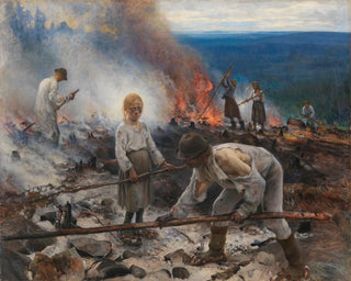 Unter dem Joch, die Gestrüpp brennend - Eero Järnefelt — Ansicht des Kunstwerks