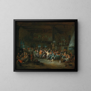 Innere Taverne mit Bauernfest - Egbert van Heemskerck — gerahmtes Bild an der Wand