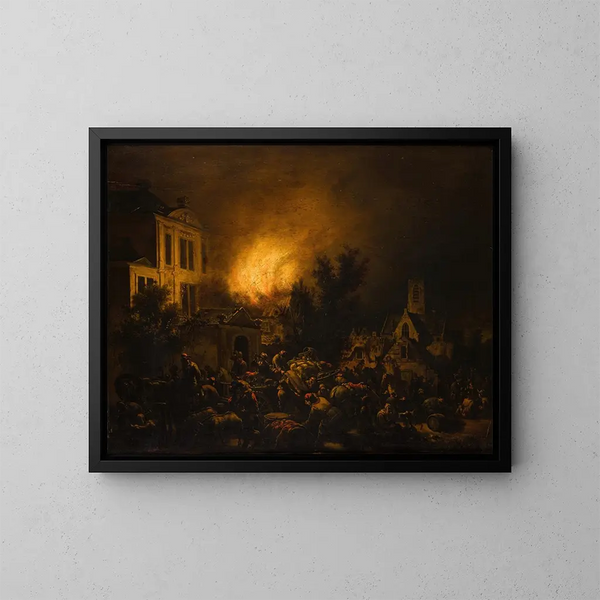 Brand in der Stadt - Egbert van der Poel — gerahmtes Bild an der Wand