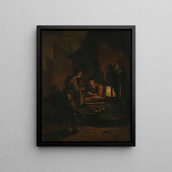 Nachtfischmarkt - Egbert van der Poel — gerahmtes Bild an der Wand