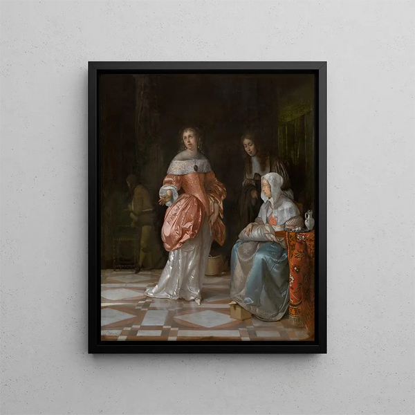 Die Besuch in der Krippe - Eglon van der Neer — gerahmtes Bild an der Wand