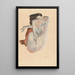 Nacktes sitzendes in Schuhen und schwarzen Strümpfen Ansicht von hinten - Egon Schiele — gerahmtes Bild an der Wand