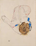 Akt mit blauen Strümpfen nach vorne gebeugt - Egon Schiele — Ansicht des Kunstwerks