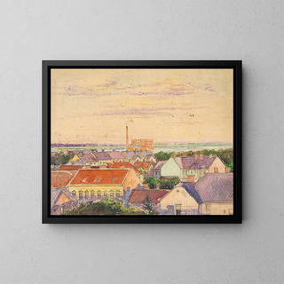 Vue de la ville - Egon Schiele — gerahmtes Bild an der Wand